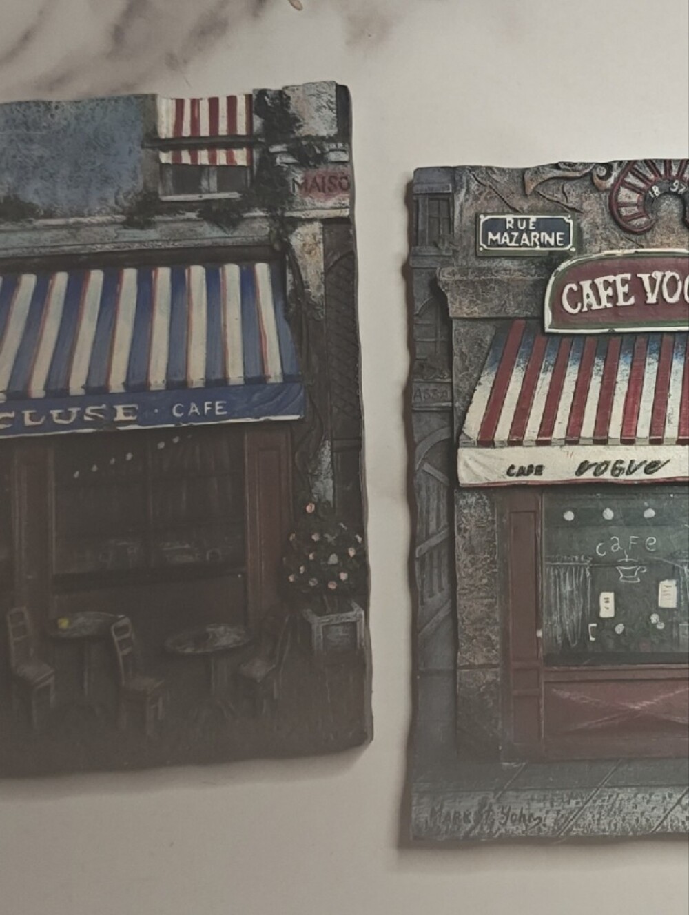 Vintage Paris Cafe Wall Sculpture - Blue & Red Awning